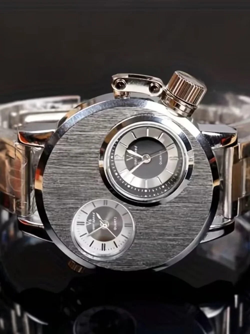 Men's Dual Time Zone Quartz Wristwatch Oversized Analog Statement Fashion Watch